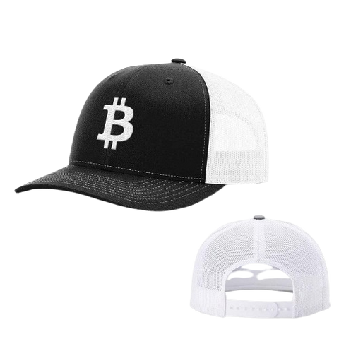 Black White Bitcoin logo Trucker Hat