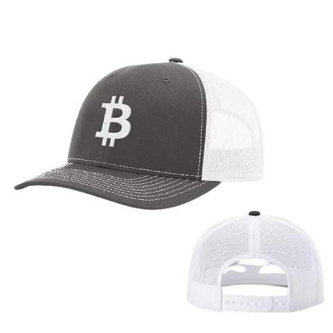 Charcoal White Bitcoin logo Trucker Hat 