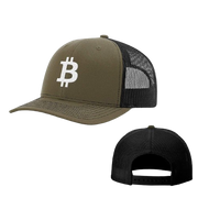 Loden Green Black Bitcoin logo Trucker Hat