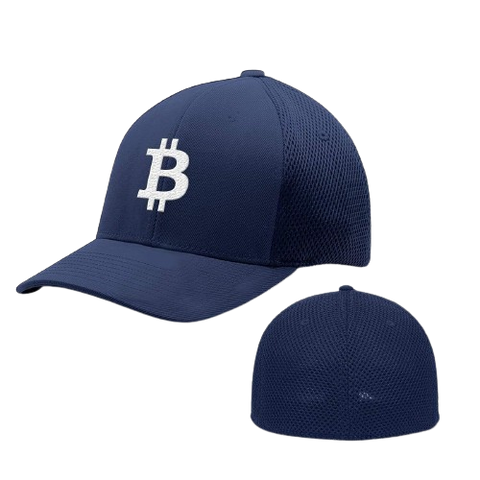 Navy Bitcoin Logo Flexfit Hat Large XL
