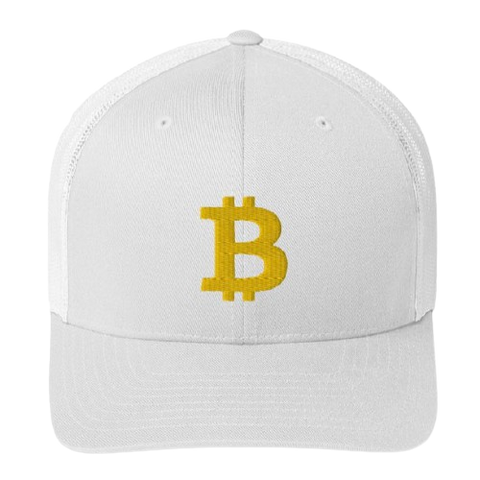 White Bitcoin logo Trucker Hat 